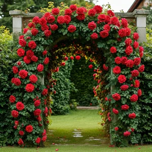 Роза плетистая Алый Триумф купить по цене от 319р. в интернет-магазине «Посадика» с доставкой почтой в в Вилючинске и по всей России – [изображение №1].